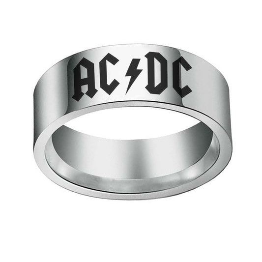 AC/DC Ring Mens Music Ring - Stainless Steel Silver & Black - Unisex - That Rock Aesthetic
