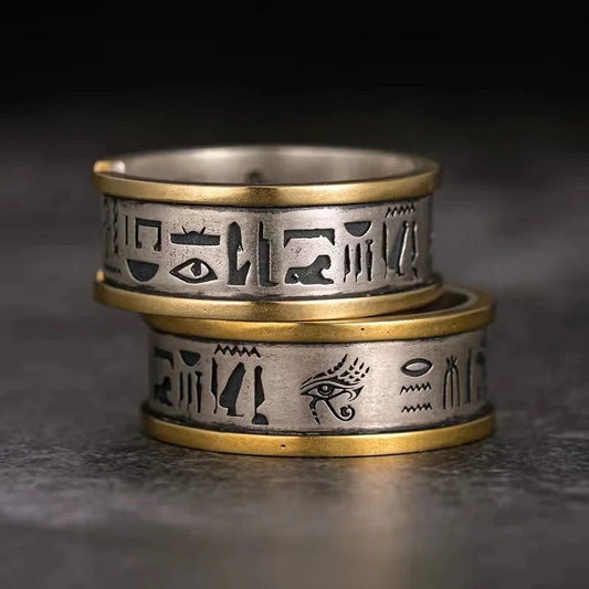 Ancient Egyptian Ring Mens Ankh Gold Eye of Horus Ring - Unisex - Adjustable - That Rock Aesthetic