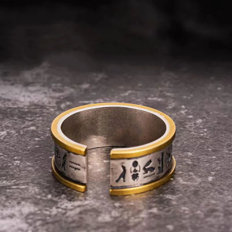 Ancient Egyptian Ring Mens Ankh Gold Eye of Horus Ring - Unisex - Adjustable - That Rock Aesthetic