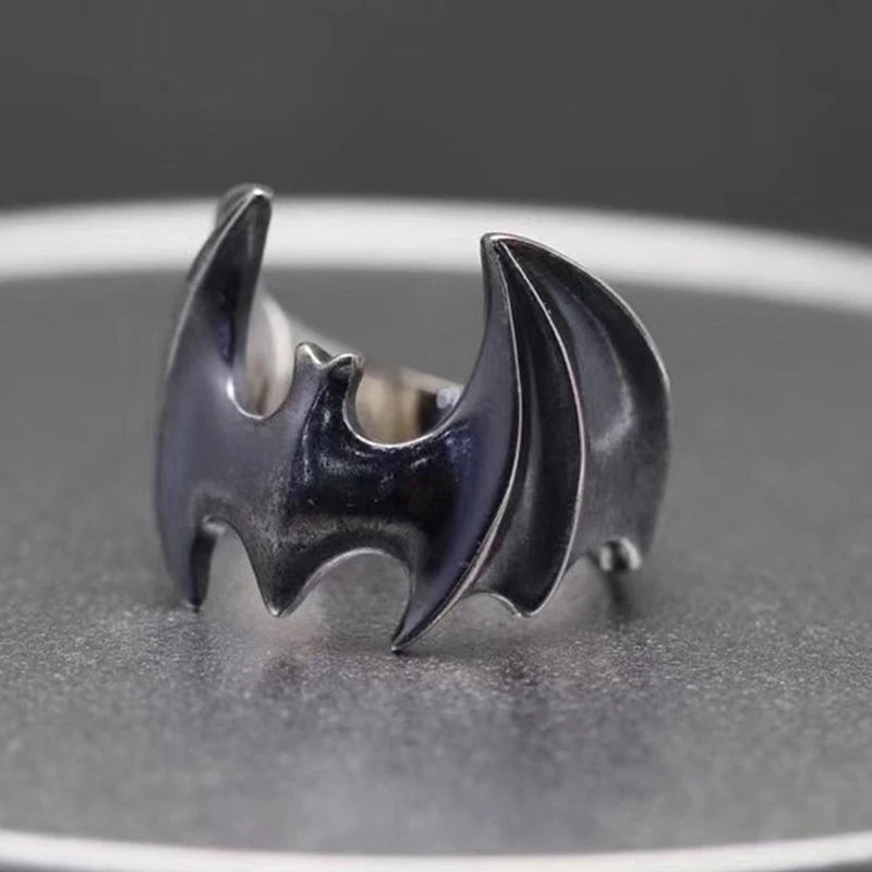 Batman Ring DC Comics Superhero Mens Ring Wings - Silver & Black - Unisex - Adjustable - That Rock Aesthetic