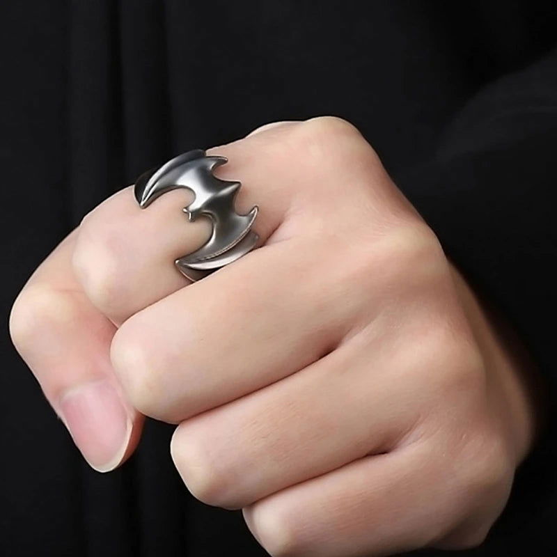Batman Ring DC Comics Superhero Mens Ring Wings - Silver & Black - Unisex - Adjustable - That Rock Aesthetic