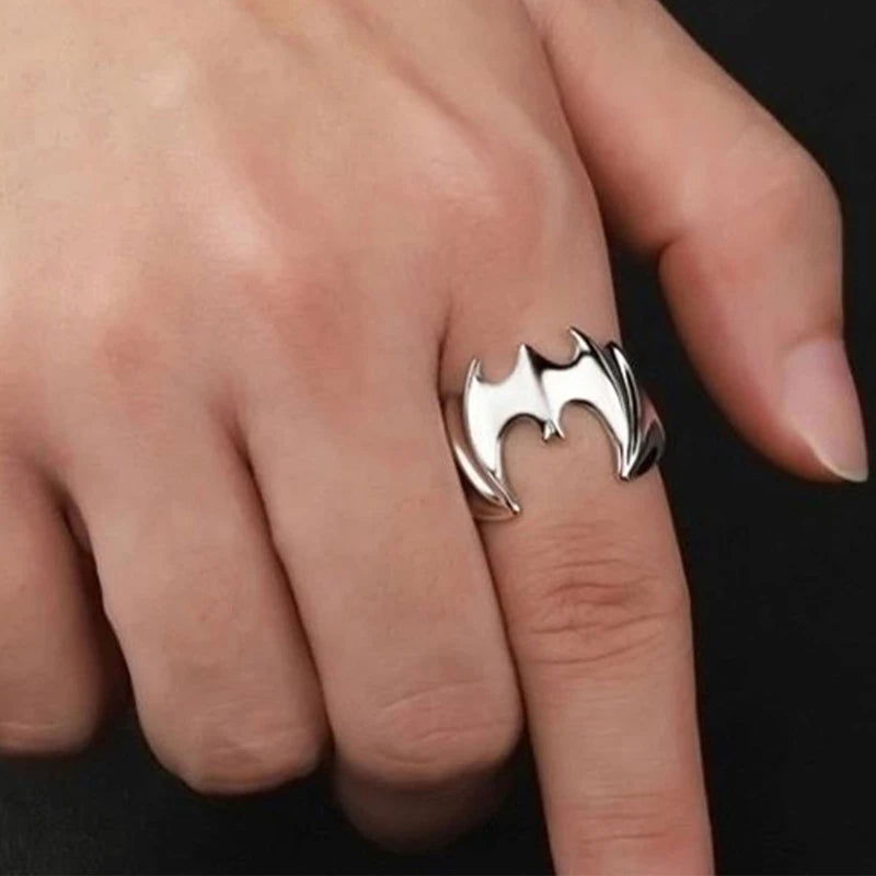 Batman Ring DC Comics Superhero Mens Ring Wings - Silver & Black - Unisex - Adjustable - That Rock Aesthetic