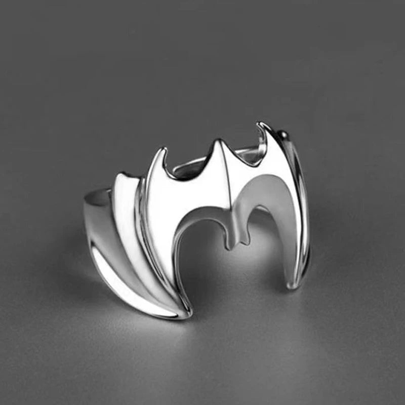 Batman Ring DC Comics Superhero Mens Ring Wings - Silver & Black - Unisex - Adjustable - That Rock Aesthetic