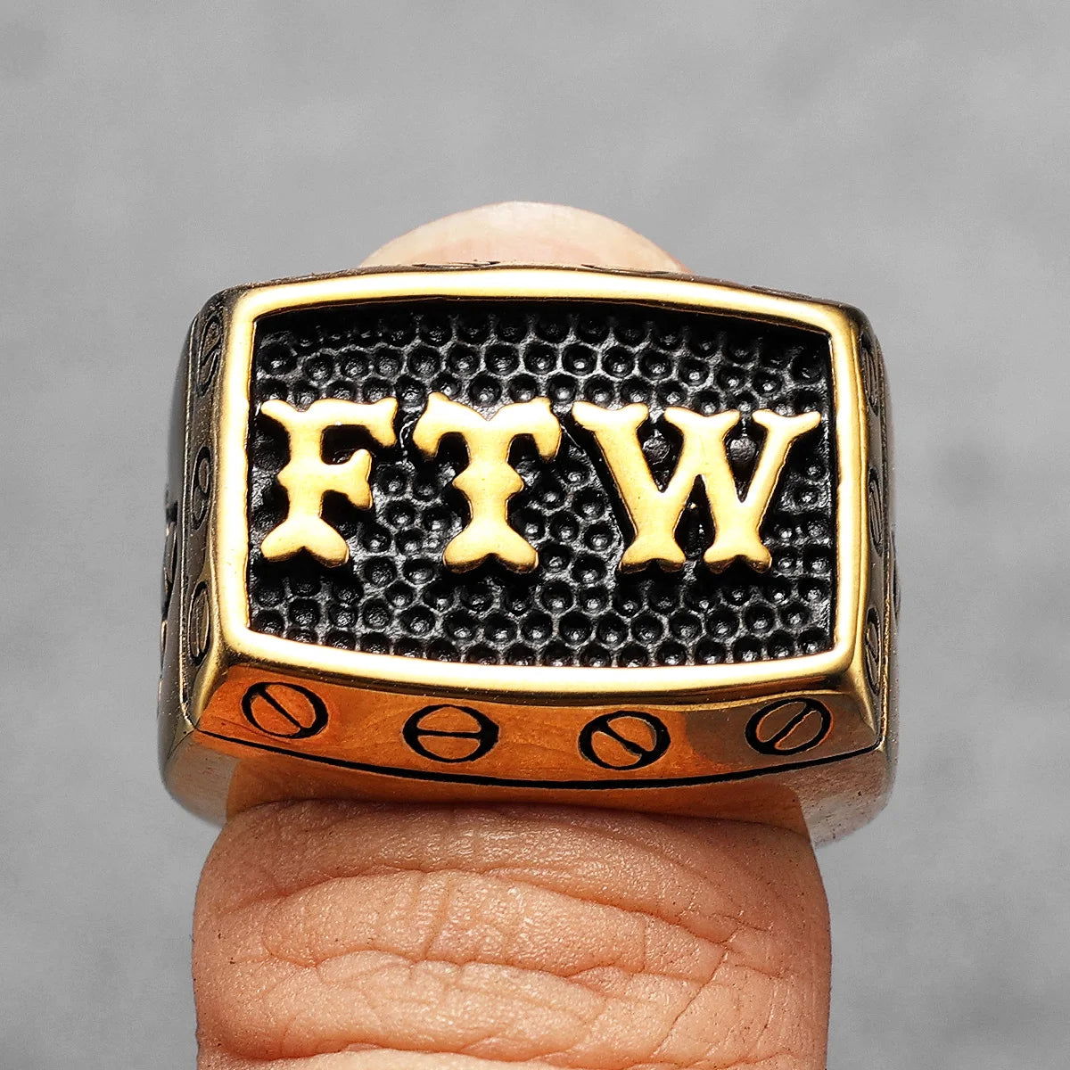 Biker Middle Finger FTW Ring Mens - Stainless Steel Silver, Gold & Black - Unisex - That Rock Aesthetic