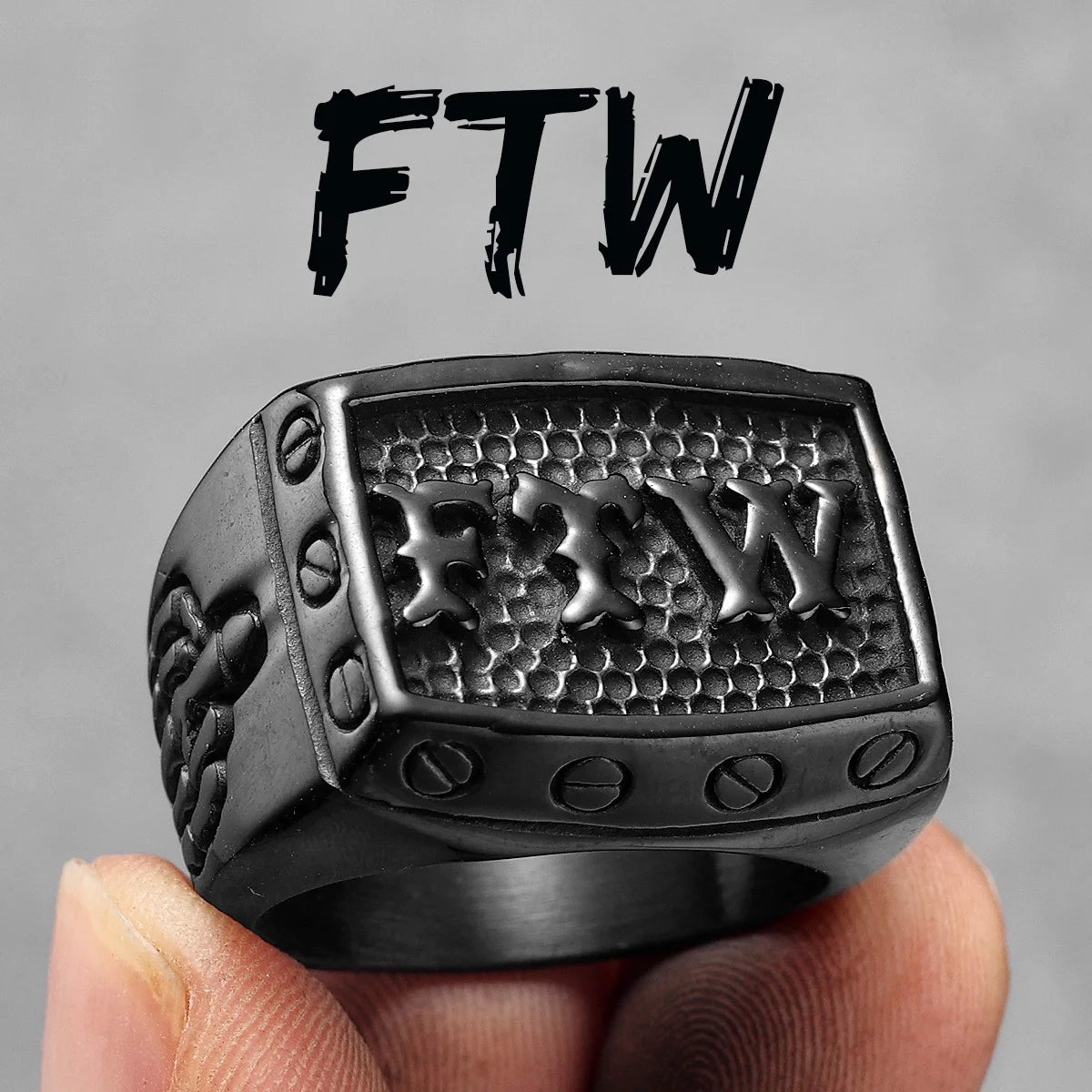 Biker Middle Finger FTW Ring Mens - Stainless Steel Silver, Gold & Black - Unisex - That Rock Aesthetic