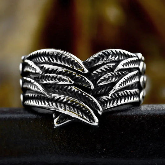 Bird Feather Ring Mens - Stainless Steel Silver - Unisex - That Rock Aesthetic