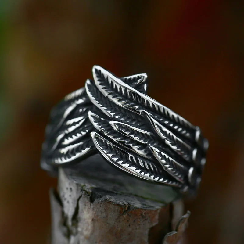 Bird Feather Ring Mens - Stainless Steel Silver - Unisex - That Rock Aesthetic