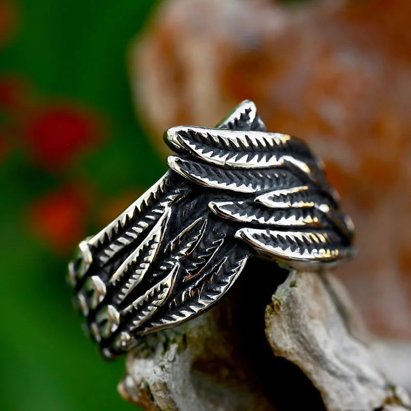 Bird Feather Ring Mens - Stainless Steel Silver - Unisex - That Rock Aesthetic