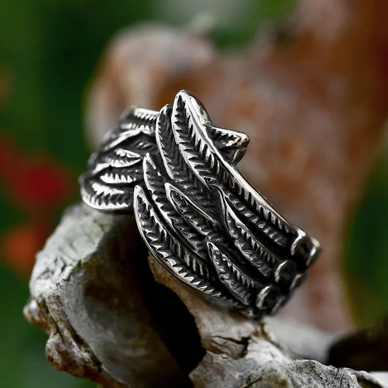 Bird Feather Ring Mens - Stainless Steel Silver - Unisex - That Rock Aesthetic