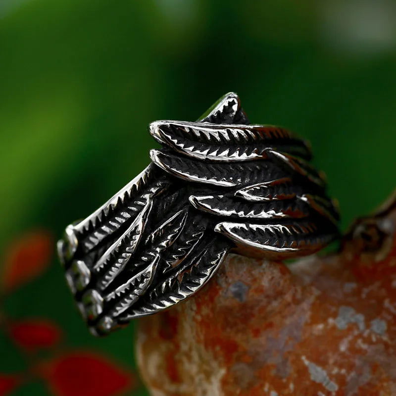 Bird Feather Ring Mens - Stainless Steel Silver - Unisex - That Rock Aesthetic
