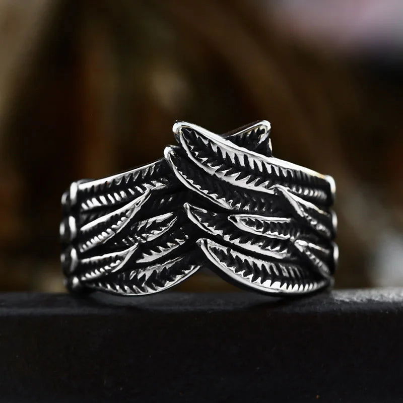Bird Feather Ring Mens - Stainless Steel Silver - Unisex - That Rock Aesthetic