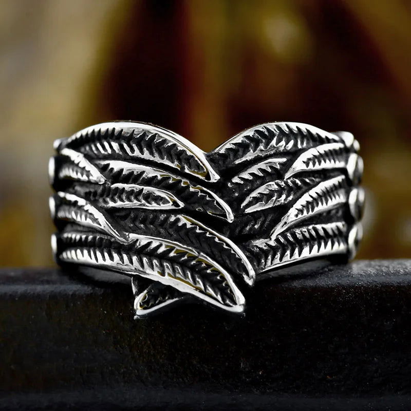 Bird Feather Ring Mens - Stainless Steel Silver - Unisex - That Rock Aesthetic