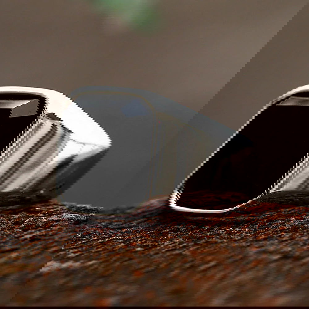 Black Onyx Gemstone Square Mens Ring - Stainless Steel Silver - Unisex - That Rock Aesthetic