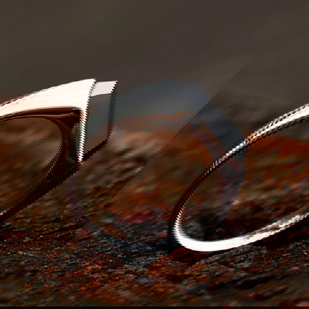 Black Onyx Gemstone Square Mens Ring - Stainless Steel Silver - Unisex - That Rock Aesthetic