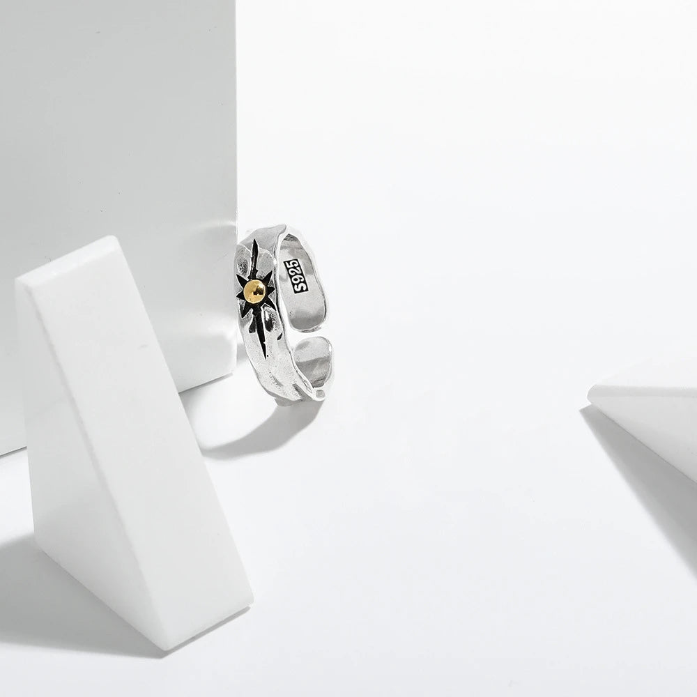 Boho Shooting Star / Gold Sun Ring - Silver - Unisex - Adjustable - That Rock Aesthetic