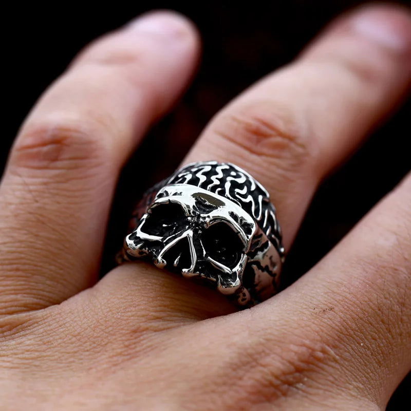 Brain Skull Ring Mens - Stainless Steel Silver - Unisex - That Rock Aesthetic