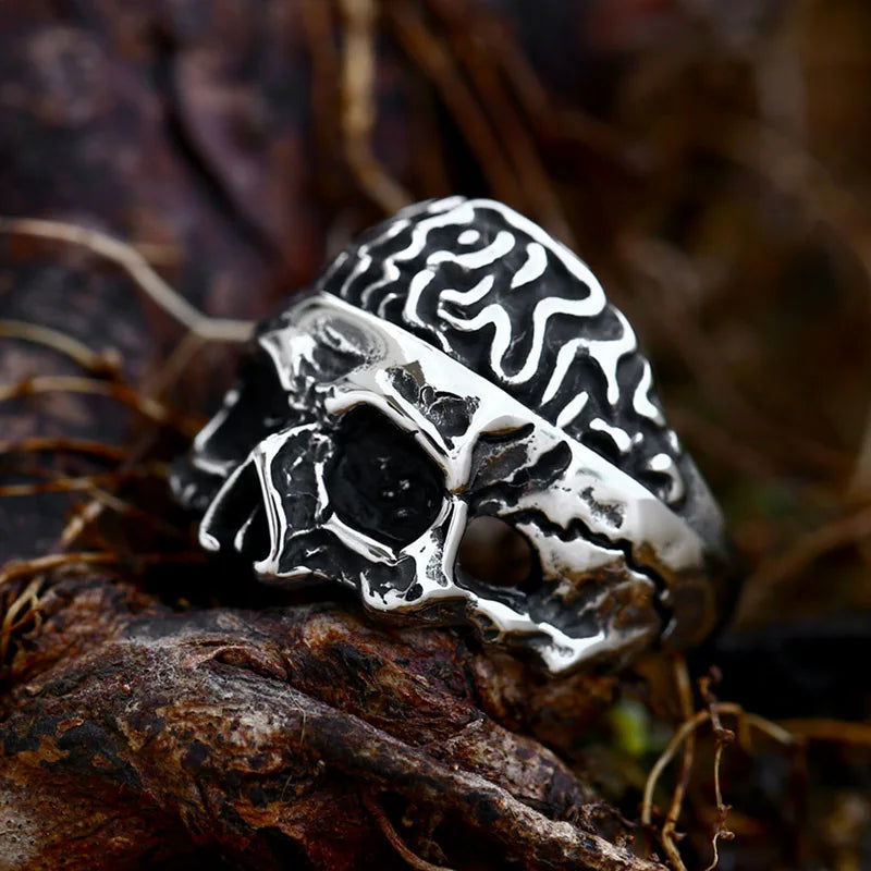 Brain Skull Ring Mens - Stainless Steel Silver - Unisex - That Rock Aesthetic
