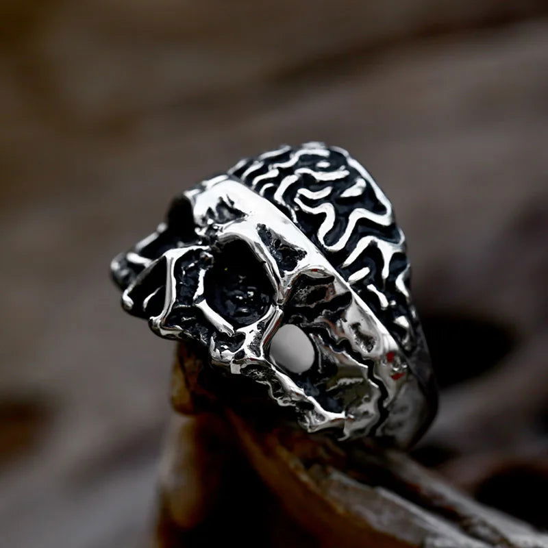 Brain Skull Ring Mens - Stainless Steel Silver - Unisex - That Rock Aesthetic