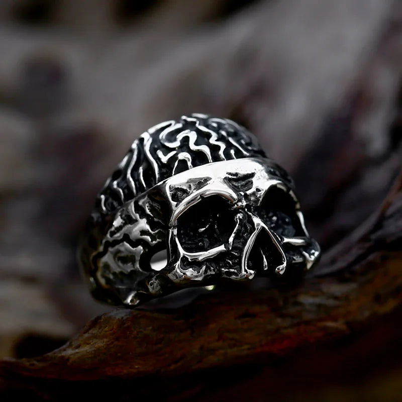 Brain Skull Ring Mens - Stainless Steel Silver - Unisex - That Rock Aesthetic