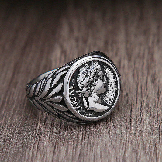 Caesar Ancient Rome Mens Signet Roman Coin Ring - Stainless Steel Silver & Gold - Unisex - That Rock Aesthetic