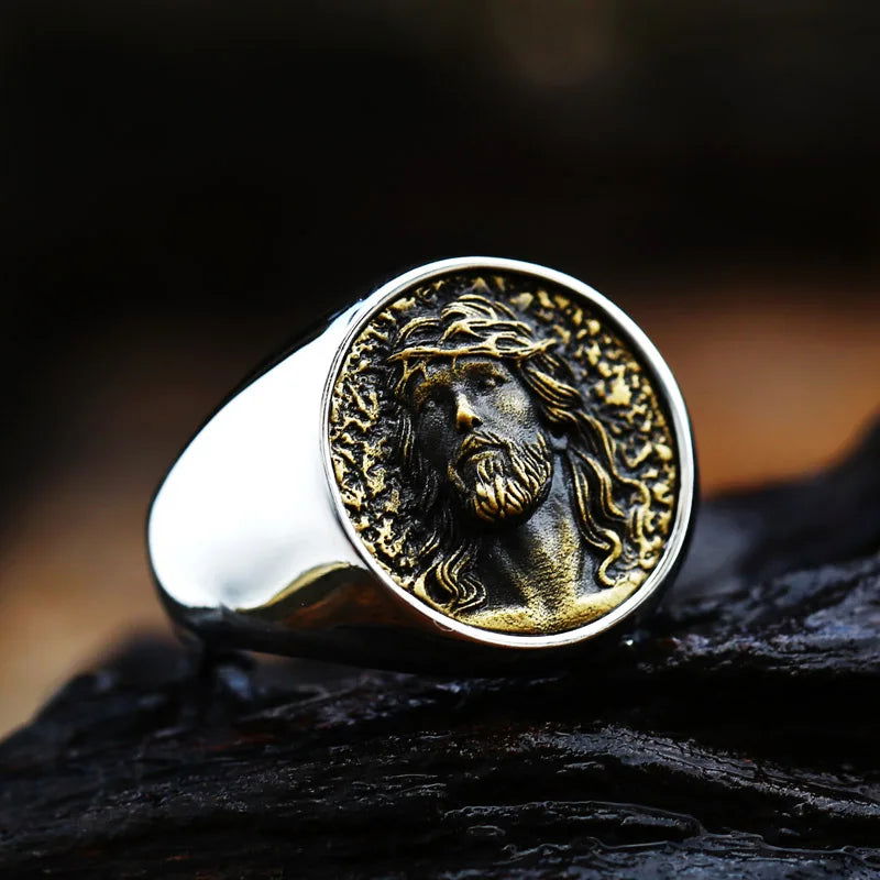 Christian Jesus Ring Mens Crown of Thorns - Stainless Steel Silver & Gold - Unisex - That Rock Aesthetic