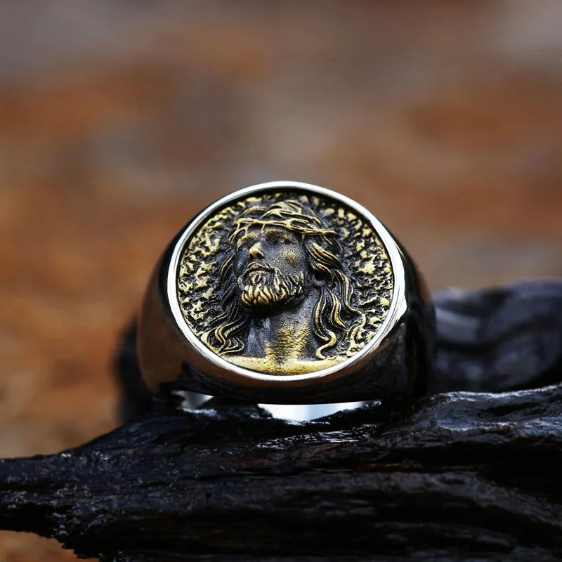 Christian Jesus Ring Mens Crown of Thorns - Stainless Steel Silver & Gold - Unisex - That Rock Aesthetic