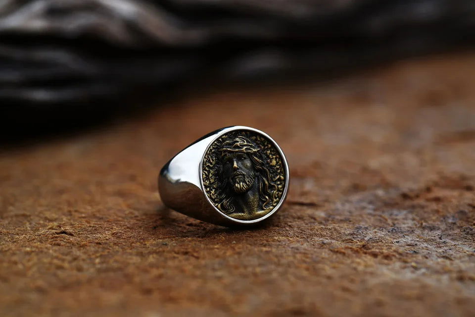 Christian Jesus Ring Mens Crown of Thorns - Stainless Steel Silver & Gold - Unisex - That Rock Aesthetic