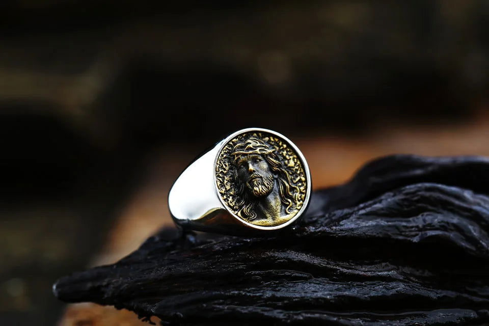 Christian Jesus Ring Mens Crown of Thorns - Stainless Steel Silver & Gold - Unisex - That Rock Aesthetic