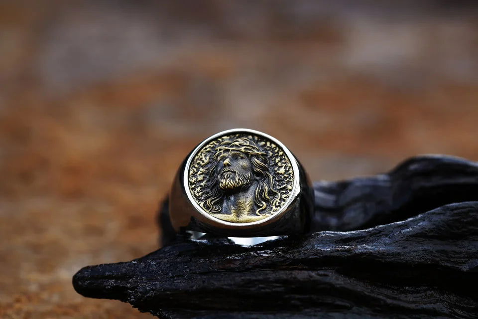 Christian Jesus Ring Mens Crown of Thorns - Stainless Steel Silver & Gold - Unisex - That Rock Aesthetic