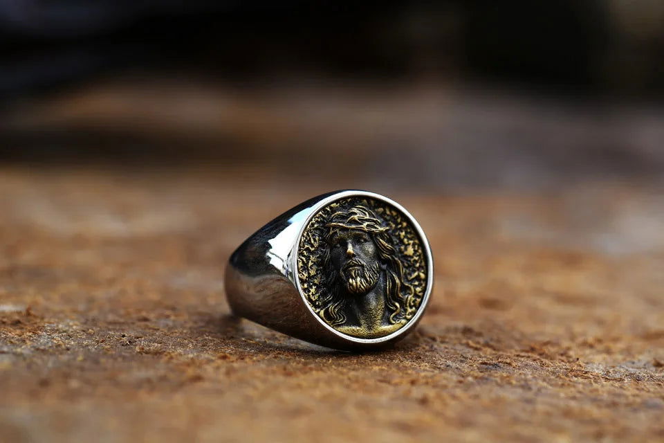 Christian Jesus Ring Mens Crown of Thorns - Stainless Steel Silver & Gold - Unisex - That Rock Aesthetic
