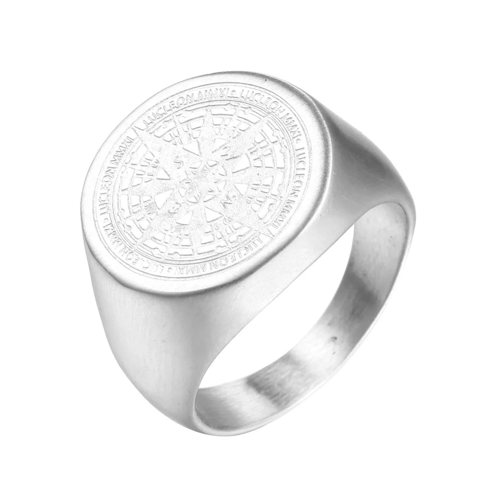 Compass Mens Gold Signet Ring - Stainless Steel Silver, Gold & Black - Unisex - That Rock Aesthetic