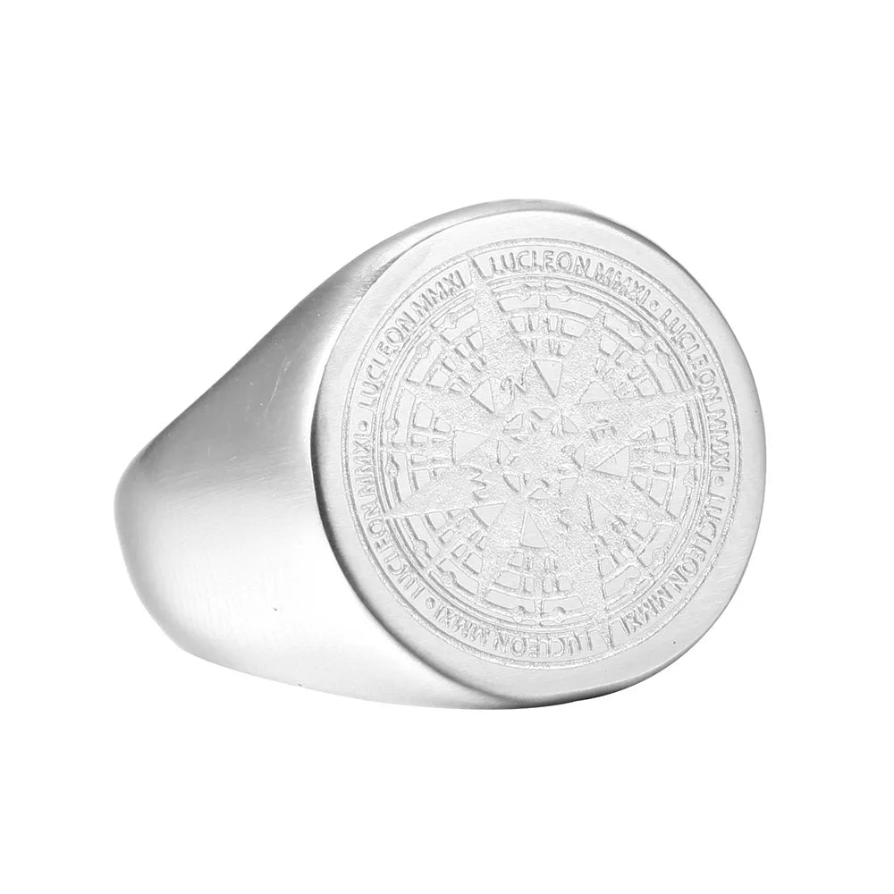 Compass Mens Gold Signet Ring - Stainless Steel Silver, Gold & Black - Unisex - That Rock Aesthetic