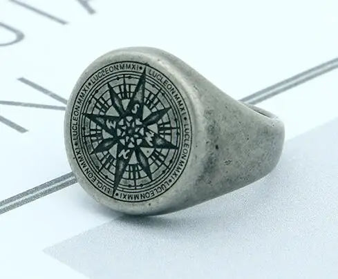 Compass Mens Gold Signet Ring - Stainless Steel Silver, Gold & Black - Unisex - That Rock Aesthetic