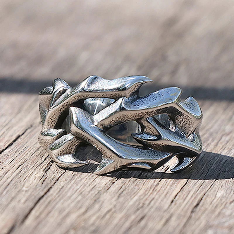 Crown of Thorns Ring Mens - Stainless Steel Silver - Unisex - That Rock Aesthetic