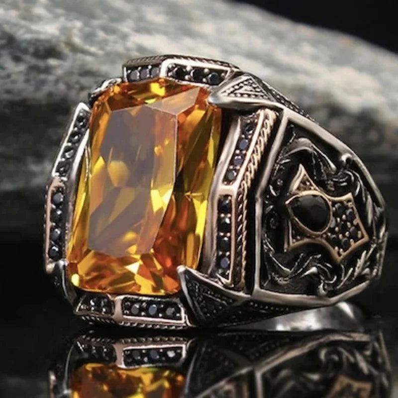 Crystal Gemstone Pirate Ring Collection - Silver - Unisex - That Rock Aesthetic