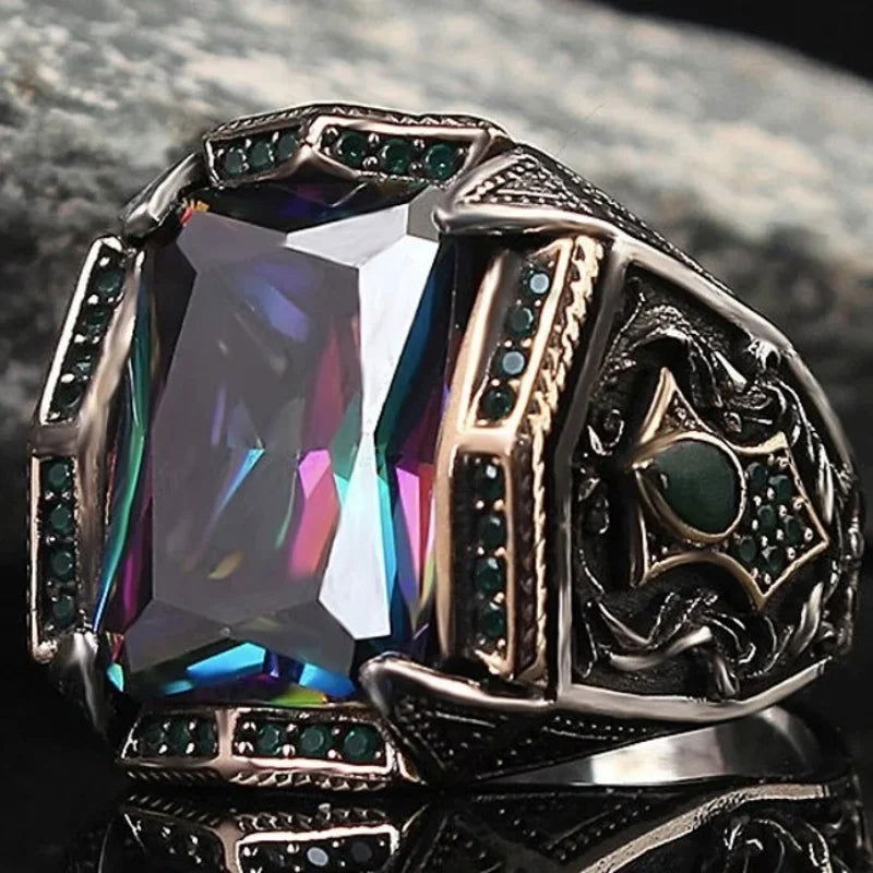 Crystal Gemstone Pirate Ring Collection - Silver - Unisex - That Rock Aesthetic