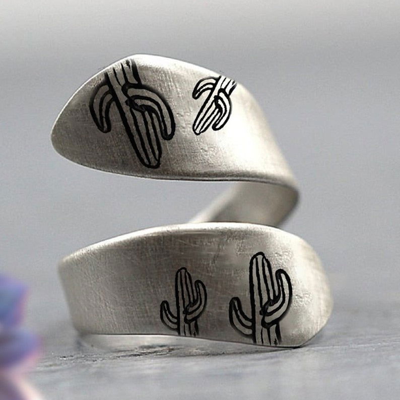 Moon Cactus Wolf Desert Western Ring Collection - Silver & Gold - Unisex - Adjustable - That Rock Aesthetic