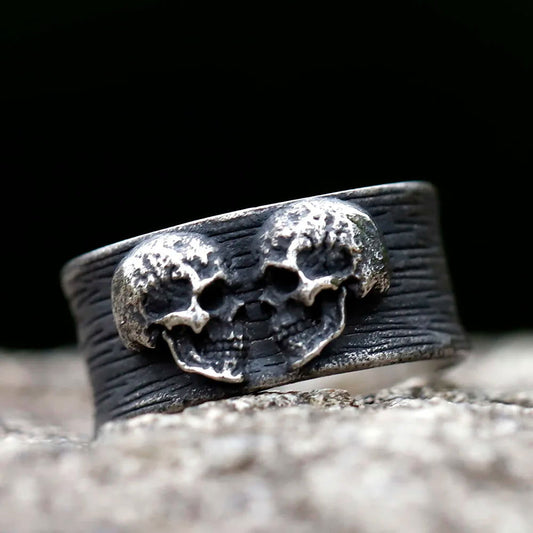 Double Skull Ring Mens - Stainless Steel Silver - Unisex - That Rock Aesthetic