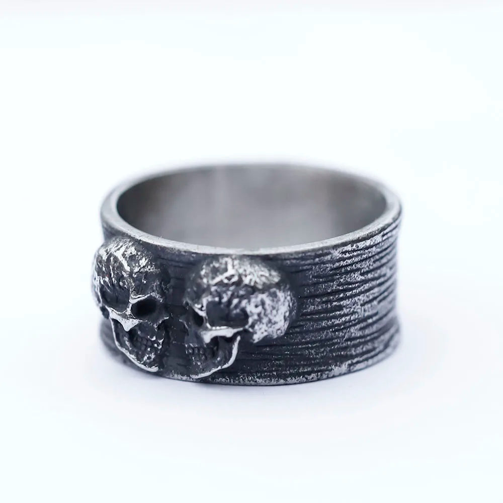 Double Skull Ring Mens - Stainless Steel Silver - Unisex - That Rock Aesthetic