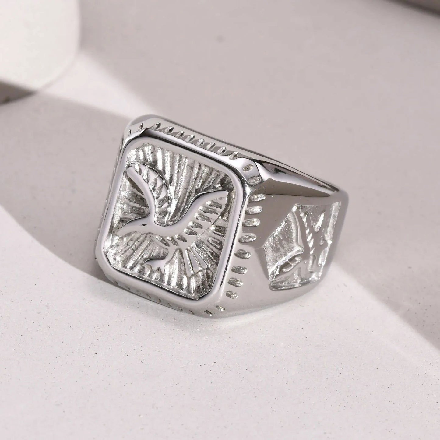 Eagle Square Mens Signet Ring - Stainless Steel Silver & Gold - Unisex - That Rock Aesthetic