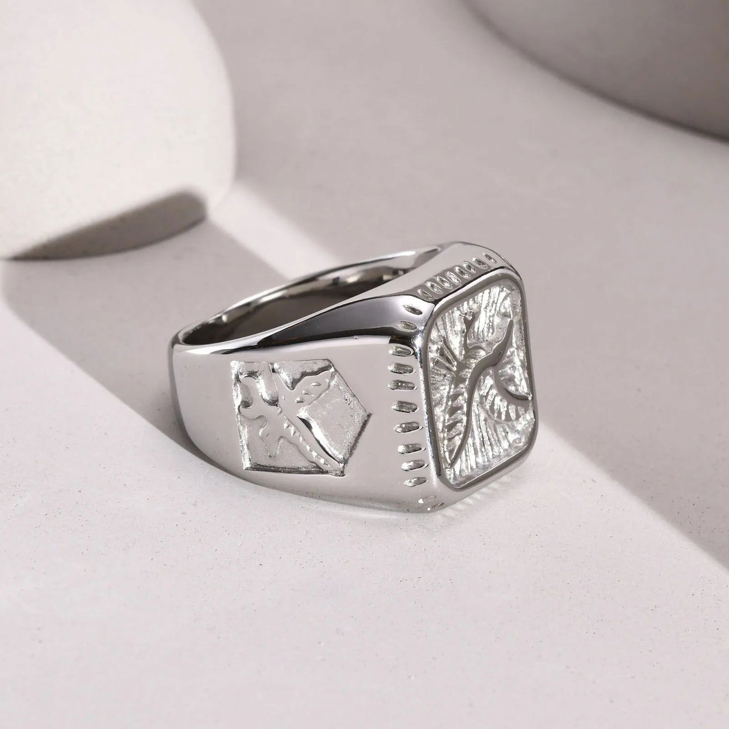 Eagle Square Mens Signet Ring - Stainless Steel Silver & Gold - Unisex - That Rock Aesthetic