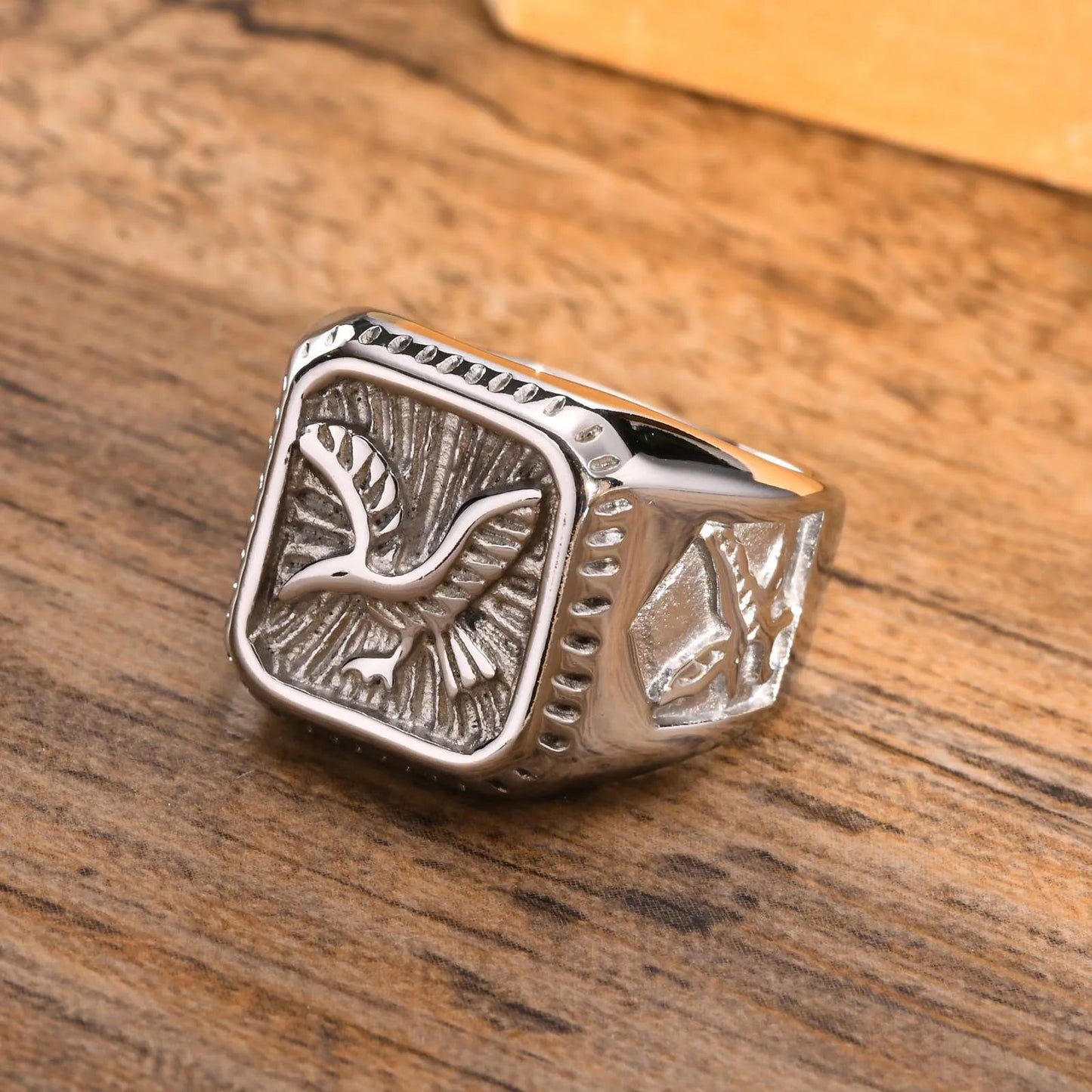 Eagle Square Mens Signet Ring - Stainless Steel Silver & Gold - Unisex - That Rock Aesthetic
