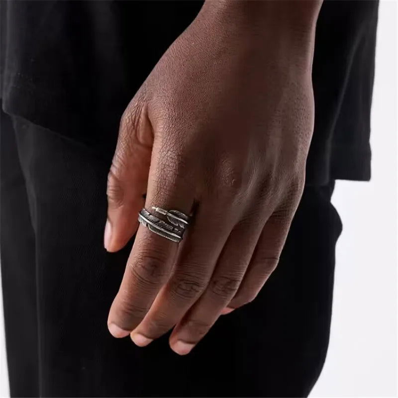 Feather Wraparound Ring - Stainless Steel Silver & Gold - Unisex - Adjustable - That Rock Aesthetic