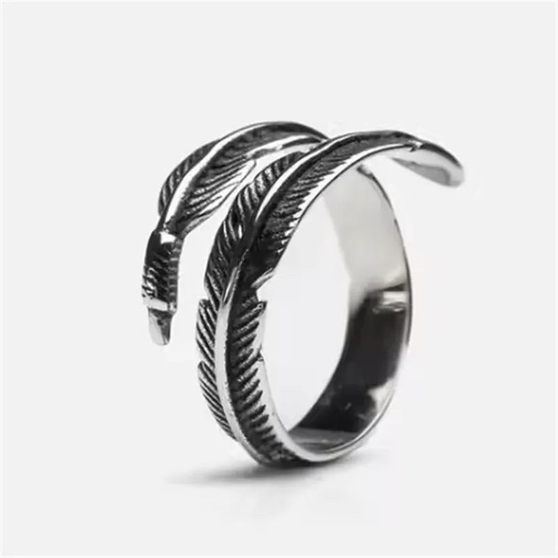 Feather Wraparound Ring - Stainless Steel Silver & Gold - Unisex - Adjustable - That Rock Aesthetic