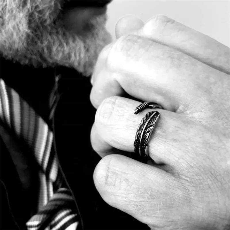 Feather Wraparound Ring - Stainless Steel Silver & Gold - Unisex - Adjustable - That Rock Aesthetic