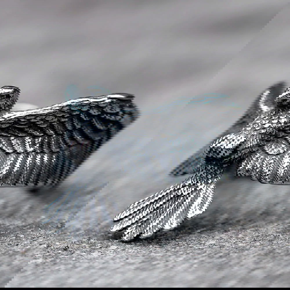 Flying Eagle Ring Mens Wraparound Wings - Stainless Steel Silver - Unisex - That Rock Aesthetic