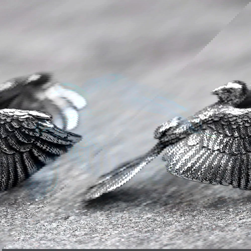 Flying Eagle Ring Mens Wraparound Wings - Stainless Steel Silver - Unisex - That Rock Aesthetic