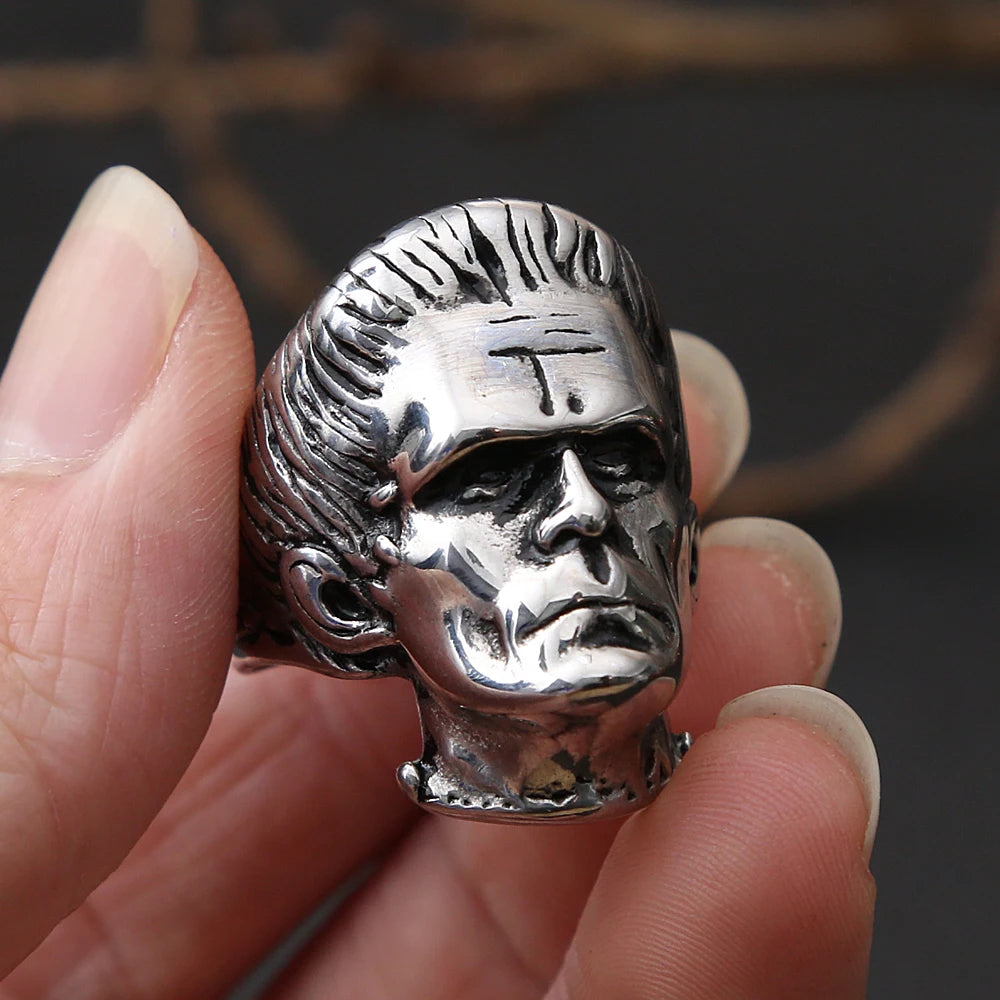 Frankenstein Mens Horror Halloween Ring - Stainless Steel Silver - Unisex