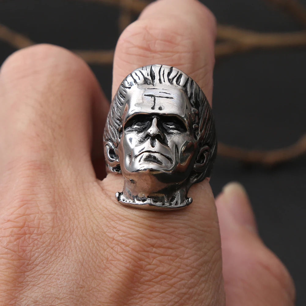 Frankenstein Mens Horror Halloween Ring - Stainless Steel Silver - Unisex
