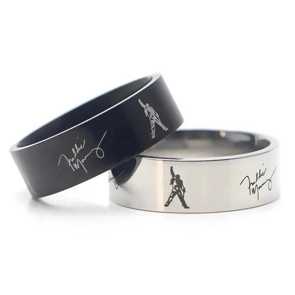 Freddie Mercury Queen Ring Signature Rock Band Music Ring - Stainless Steel Silver & Black - Unisex - That Rock Aesthetic